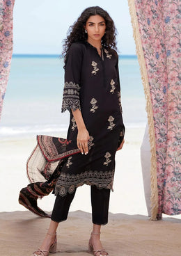 Elegant Black Embroidered Lawn 3-Piece Suit