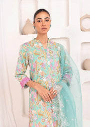 3 Pc Embroidered Lawn Viscose Suit With Organza Dupatta