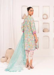 3 Pc Embroidered Lawn Viscose Suit With Organza Dupatta