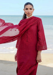 Red Embroidered Lawn 3-Piece Long Shirt Suit