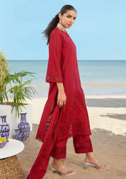 Red Embroidered Lawn 3-Piece Long Shirt Suit