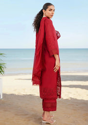 Red Embroidered Lawn 3-Piece Long Shirt Suit