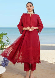 Red Embroidered Lawn 3-Piece Long Shirt Suit